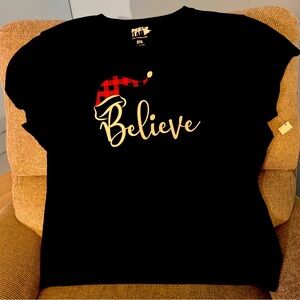 BELIEVE * Christmas TEE * Short Sleeves for Warm Weather * Buffalo Check * 2XL *